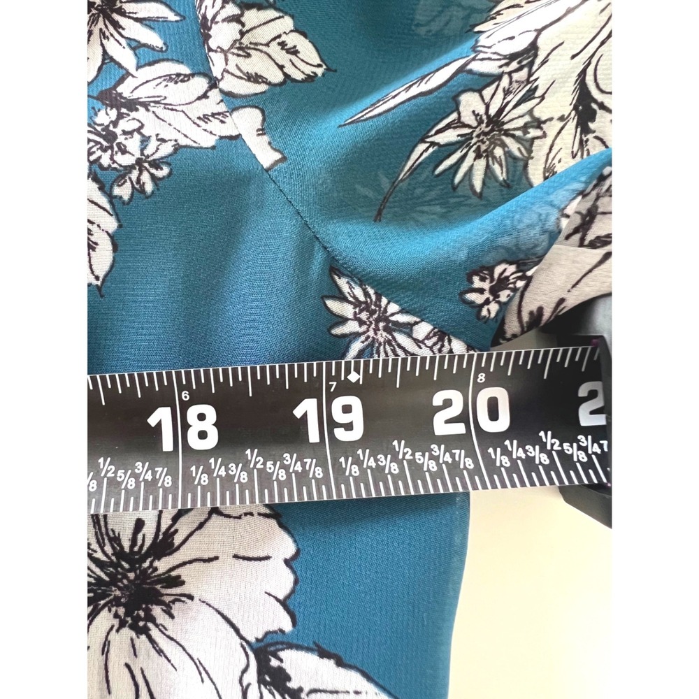 Ann Taylor Teal Blue Floral V-Neck Midi Dress Long Sleeve Size 12 - Picture 5 of 6